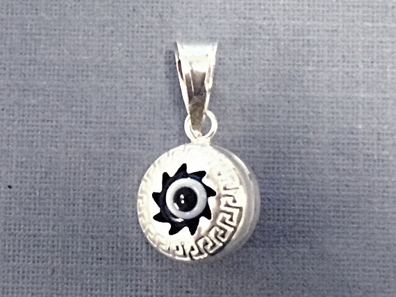 3D Evil Eye Sterling Silver with Blue White Enamel 18 mm Greek Key Pattern 925 Silver marked - SP957 - BeadPrism