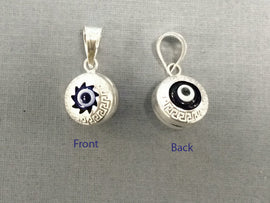 3D Evil Eye Sterling Silver with Blue White Enamel 18 mm Greek Key Pattern 925 Silver marked - SP957 - BeadPrism