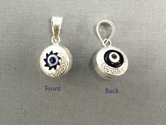 3D Evil Eye Sterling Silver with Blue White Enamel 18 mm Greek Key Pattern 925 Silver marked - SP957 - BeadPrism
