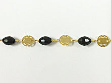 Load image into Gallery viewer, 1 Ft 10mm Black Oval Crystal w/ Gold Plated Connector Wire Wrapped Rosary Bead Chain by Foot - CH207 - BeadPrism