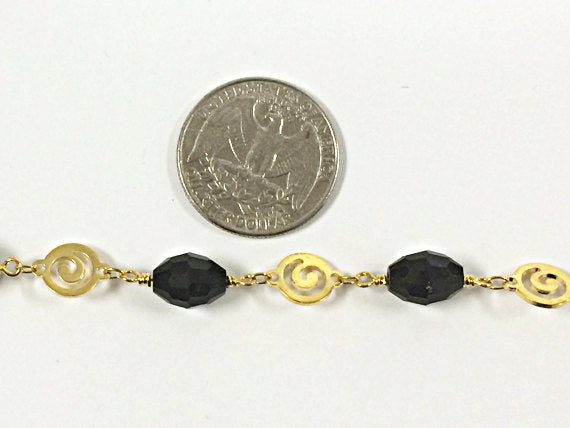 3 Ft 10mm Black Oval Crystal Swirl Connector Gold Plated Wire wrap Rosary Bead Chain by Ft - CH206-3 - BeadPrism