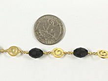 Load image into Gallery viewer, 3 Ft 10mm Black Oval Crystal Swirl Connector Gold Plated Wire wrap Rosary Bead Chain by Ft - CH206-3 - BeadPrism