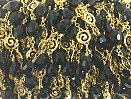 40%OFF 1Ft 10mm Black Oval Crystal Gold Plated Wire Connector Wrapped Rosary Bead Chain by Ft -CH206 - BeadPrism