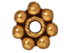 100 Pc Daisy Heishi Spacer Bead 4mm Antique Gold Finish Tierracast Spacer Beads - P0408GA - BeadPrism