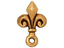 Load image into Gallery viewer, 1Pair Earring Post w/ Loop Fleur-de-Lis 14mm 22k Antique Gold Hypoallergenic Tierracast - P1058GA-2 - BeadPrism