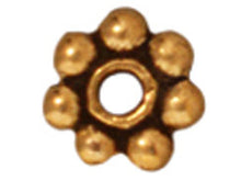 Load image into Gallery viewer, 50 Pc 5mm Daisy Heishi Spacer Beads, Antique Gold Finish, Tierracast Lead free Pewter - P0421GA - BeadPrism