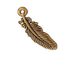10 Pc Feather Charm 23x7mm Antique Gold Finish Tierracast Charms - P2046GA - BeadPrism