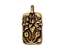 Load image into Gallery viewer, Lotus Charm , 22k Antiqued Gold Plated Lead Free Pewter by TierraCast, 17x9mm  - P2183GA - BeadPrism