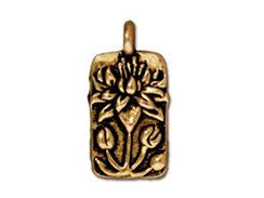 Lotus Charm , 22k Antiqued Gold Plated Lead Free Pewter by TierraCast, 17x9mm  - P2183GA - BeadPrism