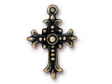 Load image into Gallery viewer, 5 Pc Bronze Fleur Cross Charm 27x18mm, Oxidized Brass Finish Tierracast Charms 94-2192-27- P2192BO - BeadPrism