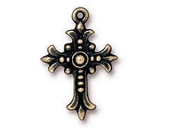 5 Pc Bronze Fleur Cross Charm 27x18mm, Oxidized Brass Finish Tierracast Charms 94-2192-27- P2192BO - BeadPrism