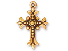 Load image into Gallery viewer, 5 Pc Fleur Cross Charm 27x18mm Antique Gold Finish Tierracast Charms - P2192GA - BeadPrism