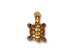 5 Pc Turtle Charm 18x12mm Antique Gold Finish Tierracast Charms - P2129GA - BeadPrism