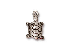 5 Pc Turtle Charm 18x12mm Antique Silver Finish Tierracast Charms, silver tortoise charms - P2129SA - BeadPrism