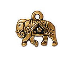 10 Pc Gita Elephant Charm 12x14mm Antique Gold Finish Tierracast Charms , Reversible - P2176GA - BeadPrism