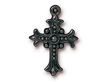 Load image into Gallery viewer, 5 Pc Fleur Cross Charm 27x18mm Black Finish Tierracast Charms - P2192BK - BeadPrism