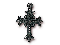 5 Pc Fleur Cross Charm 27x18mm Black Finish Tierracast Charms - P2192BK - BeadPrism