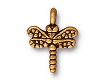 Load image into Gallery viewer, 10 Pc Dragonfly Charms 22K Antique Gold Finish Small 15x12mm, wholesale tierracast charms - P2208GA - BeadPrism
