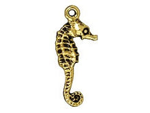 Load image into Gallery viewer, 10 Pc Seahorse Charm 24x10mm Antique Gold Finish Tierracast Charms - P2236GA - BeadPrism