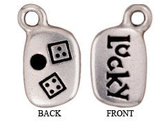 10 Pc "Lucky" Charm with Stone Setting 11x13mm Antique Silver Finish Tierracast Charms - P2248SA - BeadPrism
