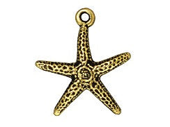 5 Pc Starfish Charm, 22 K Gold Plated Antique Finish, 20x18mm, Tierracast Pewter - P2232GA - BeadPrism