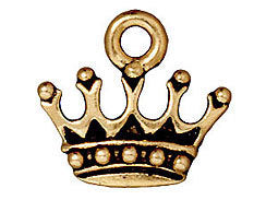 5Pc Crown Charm 14mm 22K gold Plated, Antique Gold Finish Tierracast Charms -P2279GA - BeadPrism