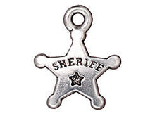 Load image into Gallery viewer, 5 Pc Sheriff's Badge Charm 18x15mm Antique Silver Finish Tierracast Charms - P2284SA - BeadPrism