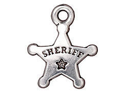 5 Pc Sheriff's Badge Charm 18x15mm Antique Silver Finish Tierracast Charms - P2284SA - BeadPrism
