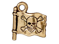 5 Pc Jolly Roger Charm 17x15mm Antique Gold Finish Tierracast Charms - P2287GA - BeadPrism
