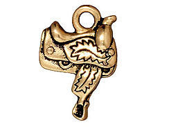 5 Pc Horse Saddle Charm 18x12mm Antique Gold Finish Tierracast Charms - P2273GA - BeadPrism