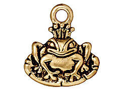 5 Pc Frog Charm Gold ,Frog Prince Charm 17x15mm Antique Gold Finish Tierracast Charms - P2276GA - BeadPrism