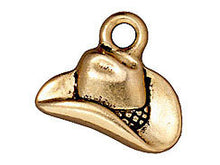 Load image into Gallery viewer, 5 Pc Cowboy Hat Charms 12 mm x 14 mm Antique Gold Finish Tierracast Charms 94-2283-26 - P2283GA - BeadPrism