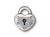 5 Pc Heart Lock Charm 16x14mm Antique Silver Finish TierraCast Charms 94-2290-12 - P2290SA