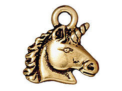 5 Pc Unicorn Charm 13x14mm Antique Gold Finish TierraCast Charms - P2292GA - BeadPrism