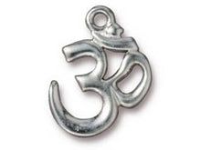 Load image into Gallery viewer, 5Pc Om Aum Ohm Charm 22mm Bright Rhodium Finish TierraCast Yoga charms -P2297RB - BeadPrism