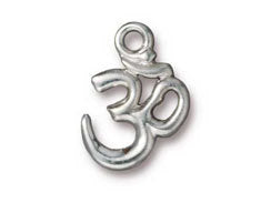 5 Pc Om Ohn Aum Charm 18x14mm Bright Rhodium Finish TierraCast Charms Yoga Charm- P2298RB - BeadPrism