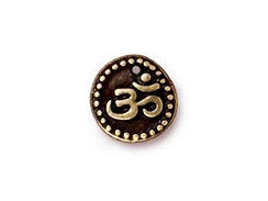 10 Pc Om Charm 10.5mm Oxidized Brass Finish Tierracast Charms Aum Charm Ohm Charm- P2197BO - BeadPrism