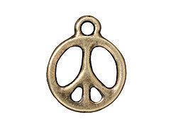 5 Pc Peace Sign Charm 15mm Oxidized Brass Finish TierraCast Charms - P2294BO - BeadPrism