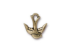 5 Pc Swallow Charm 17x16mm Oxidized Brass Finish TierraCast Charms - P2300BO - BeadPrism