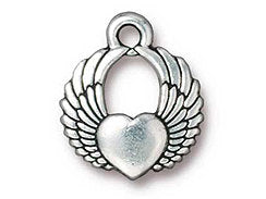Winged Heart Charm 18x10mm Antique Silver Finish TierraCast Pewter, Choose Quantity - P2305SA - BeadPrism