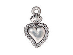 5 Pc Sacred Heart Charm 21x13mm Antique Silver TierraCast, silver heart charms wholesale - P2322SA - BeadPrism