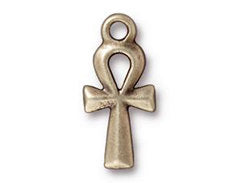 5 Pc Ankh Charm 22x10mm Oxidized Brass Finish TierraCast Charms - P2296BO - BeadPrism