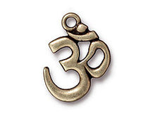 Load image into Gallery viewer, 5 Pc "Om" Charm 22x18mm Oxidized Brass Finish TierraCast Charms - P2297BO - BeadPrism