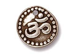 10 Pc Om Coin Charm 10.5mm Antique Silver Finish Tierracast Charms - P2197SA - BeadPrism
