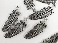 5 Pc Feather Charm 30x11mm Antique Silver Finish Tierracast Charms - P2045SA - BeadPrism