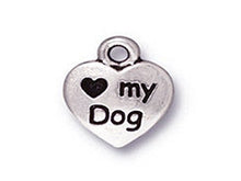 Load image into Gallery viewer, 10 Pc "Love my Dog" Heart Charm 13x10mm Antique Silver Finish Tierracast Charms - P2200SA - BeadPrism