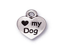 10 Pc "Love my Dog" Heart Charm 13x10mm Antique Silver Finish Tierracast Charms - P2200SA - BeadPrism