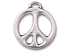 5 Pc Large Peace Sign Charm 24mm Bright Rhodium Finish TierraCast Charms - P2293RB - BeadPrism