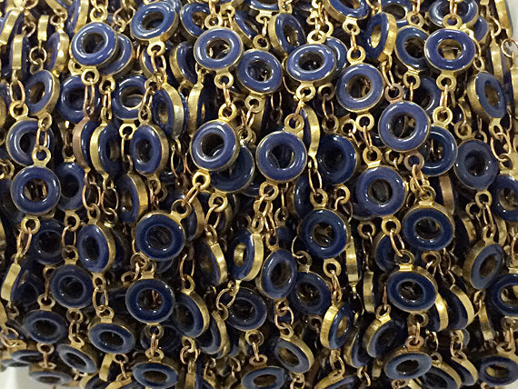 40%OFF 3Ft Karma Blue Enamel Antique Brass Finish Circle of Life Yoga Boho Chain -CH200-Blue-3 - BeadPrism