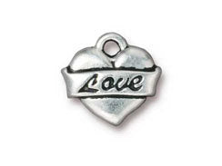 5 Pc Love Heart Charm 14x15mm Antique Silver Finish TierraCast Charms - P2302SA - BeadPrism